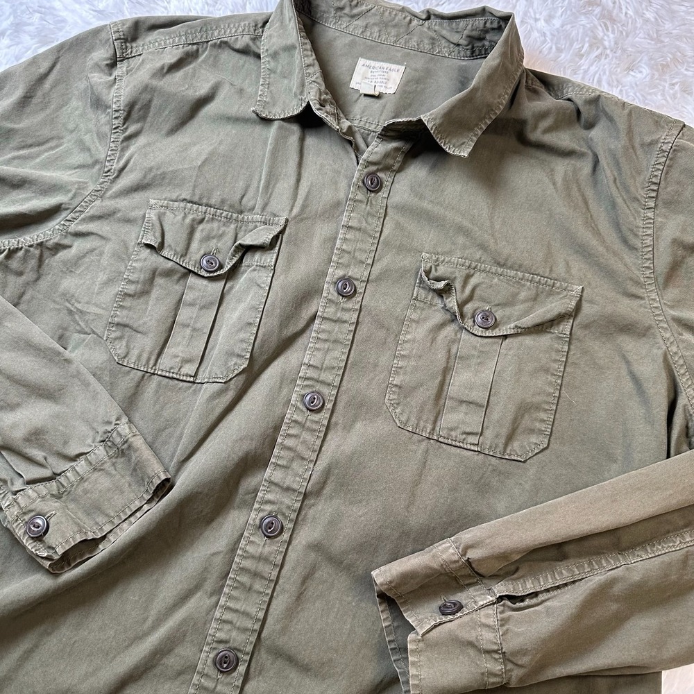 American Eagle Outfitters Military Utility Shirt Mens XXL Olive Green Button